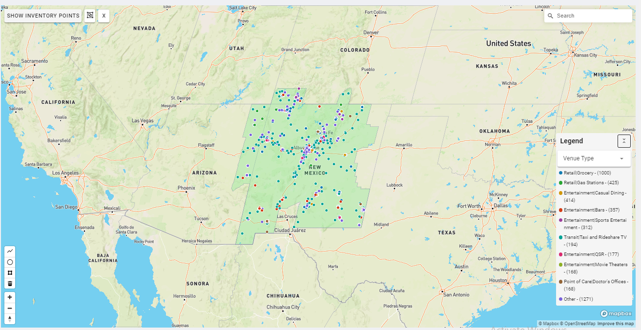 Albuquerque DMA coverage map showing digital out-of-home advertising reach