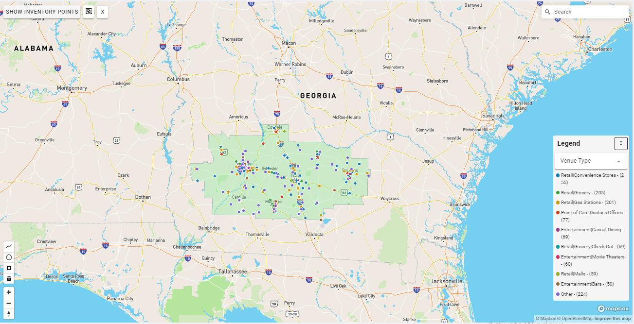 Albany GA DMA coverage map showing digital out-of-home advertising reach