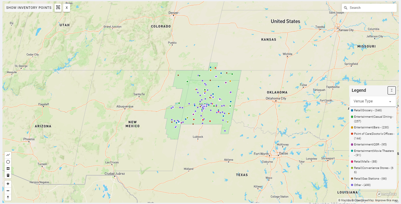 Amarillo DMA coverage map showing digital out-of-home advertising reach