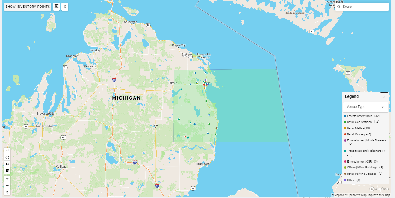 Alpena DMA coverage map showing digital out-of-home advertising reach