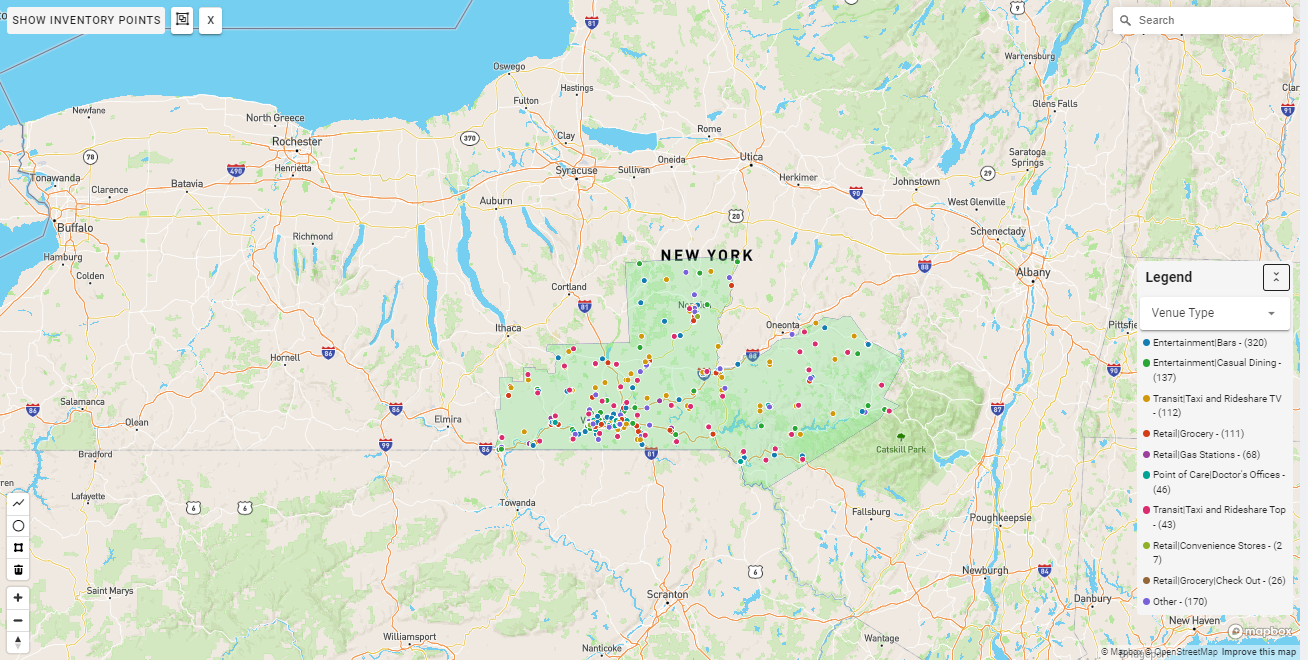 Binghamton DMA coverage map showing digital out-of-home advertising reach