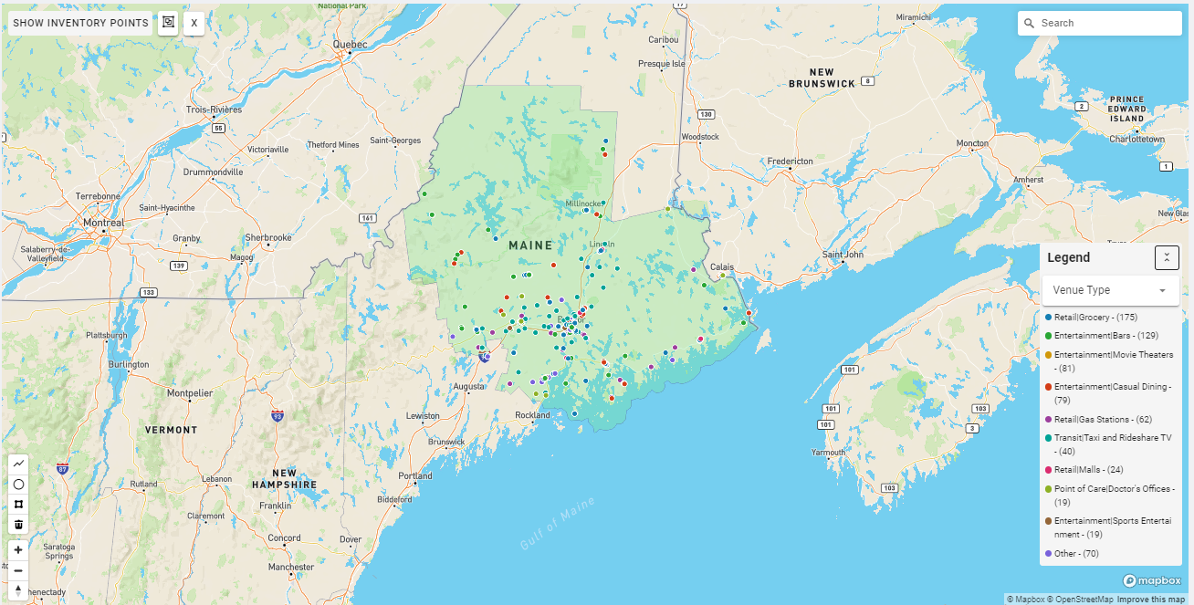 Bangor DMA coverage map showing digital out-of-home advertising reach