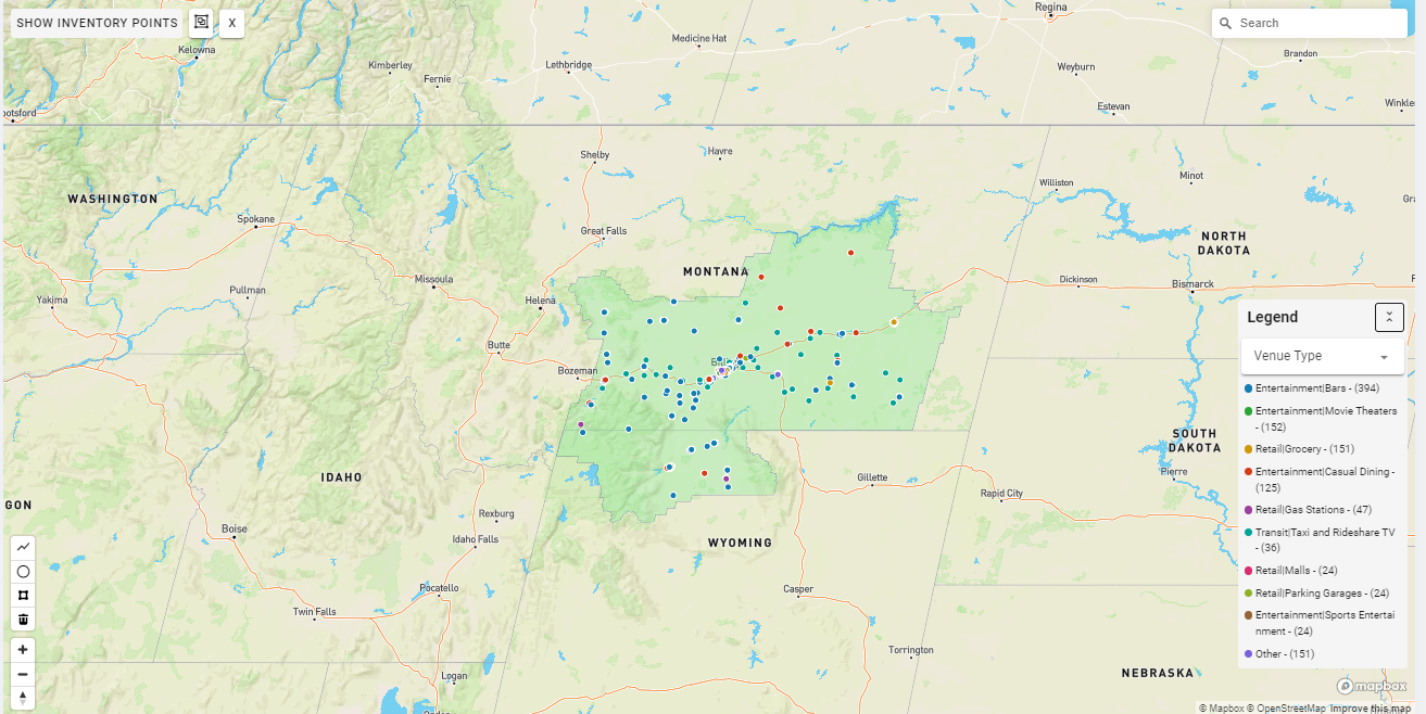 Billings DMA coverage map showing digital out-of-home advertising reach