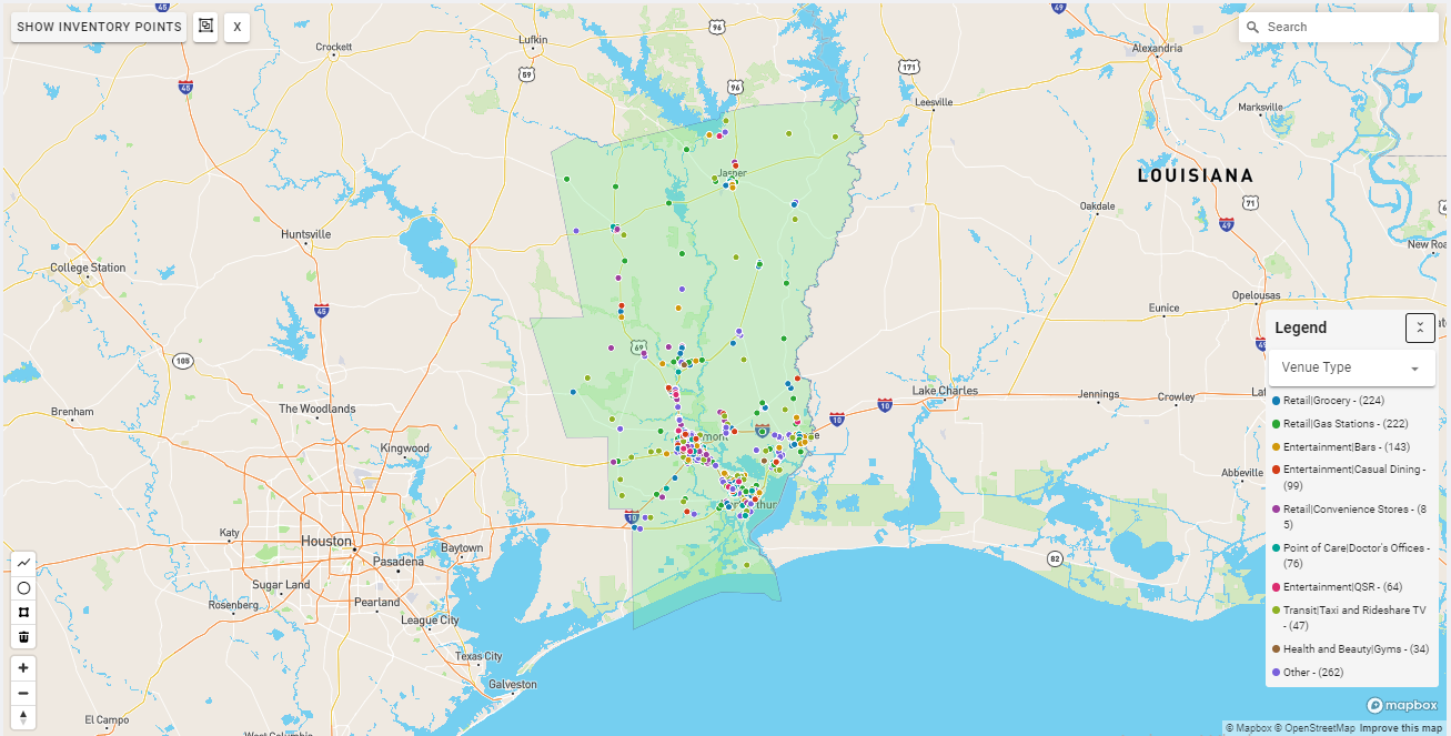 Beaumont-Port Arthur DMA coverage map showing digital out-of-home advertising reach