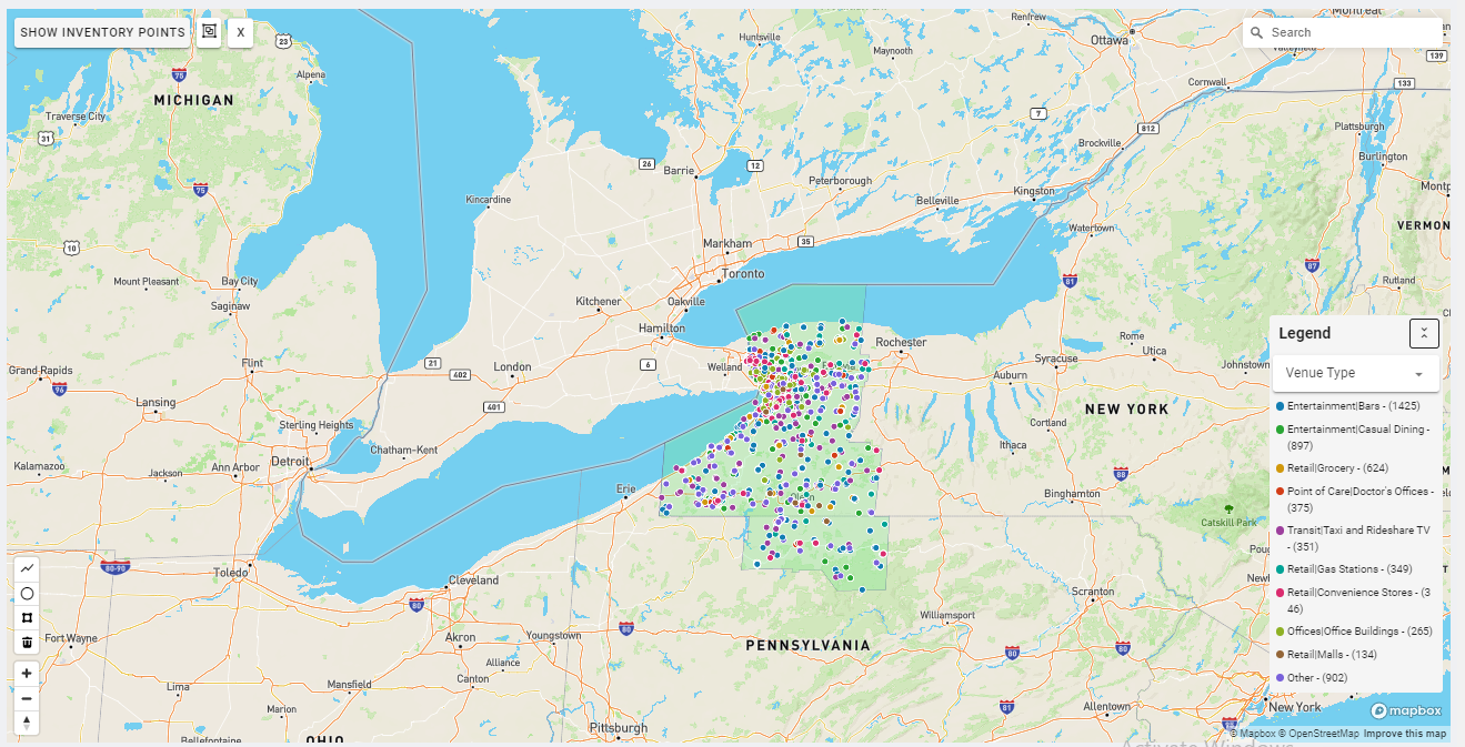 Buffalo DMA coverage map showing digital out-of-home advertising reach