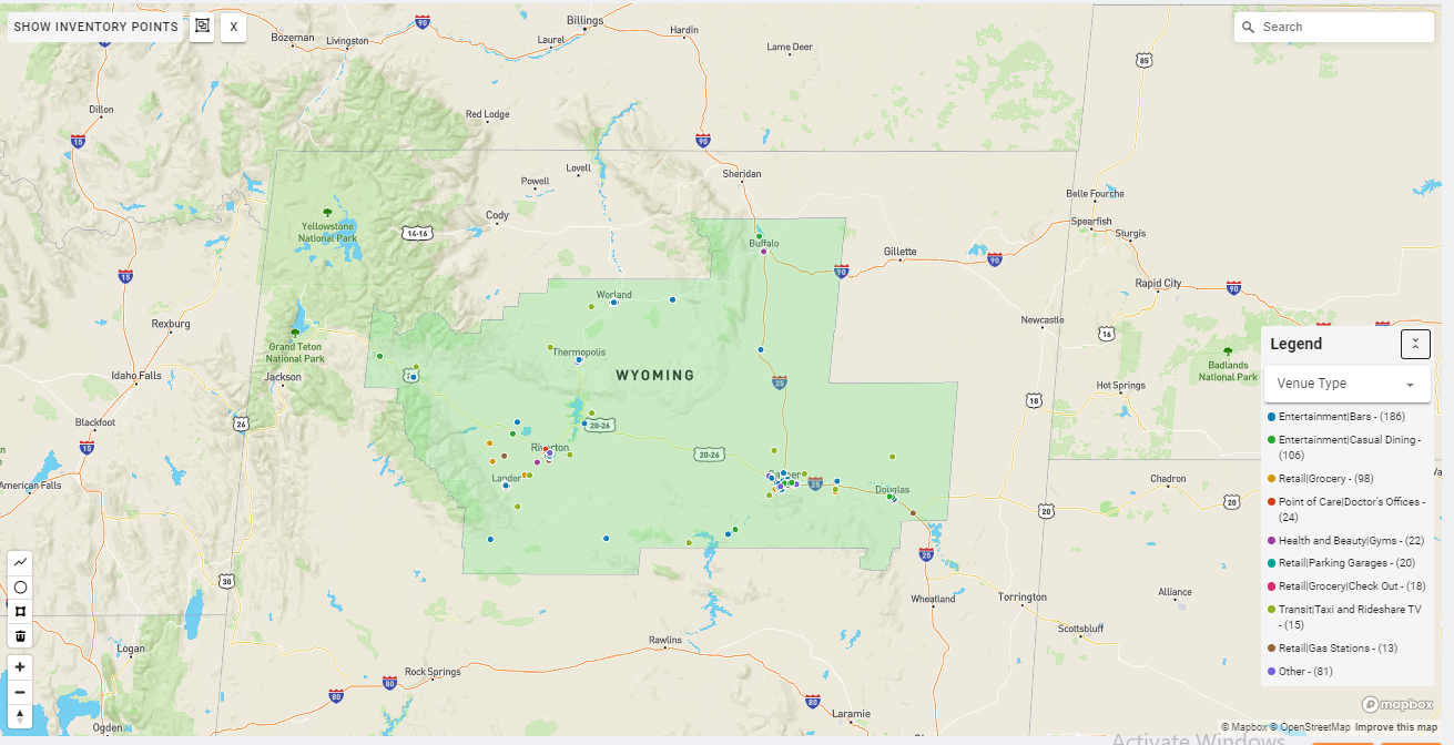 Casper DMA coverage map showing digital out-of-home advertising reach