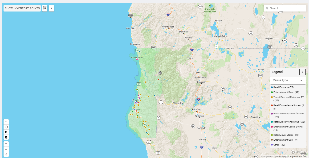 Eureka DMA coverage map showing digital out-of-home advertising reach
