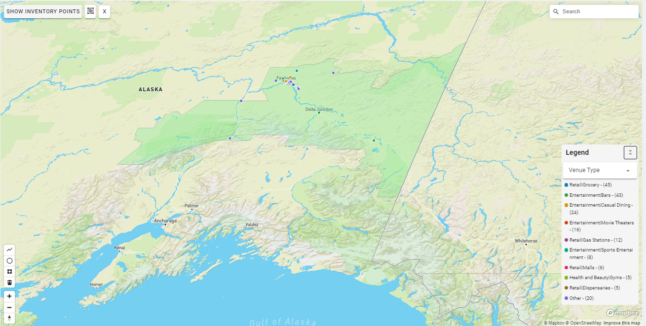Fairbanks DMA coverage map showing digital out-of-home advertising reach