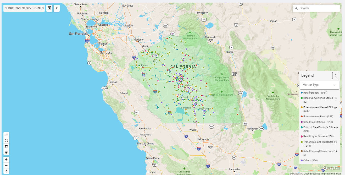 Fresno DMA coverage map showing digital out-of-home advertising reach