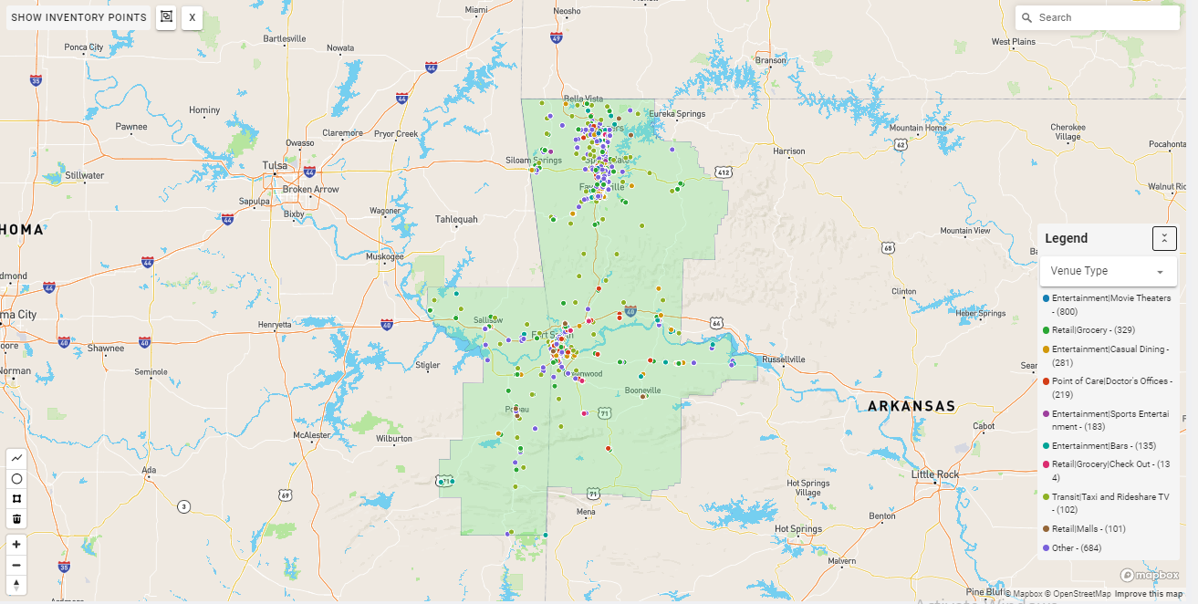 Fort Smith DMA coverage map showing digital out-of-home advertising reach