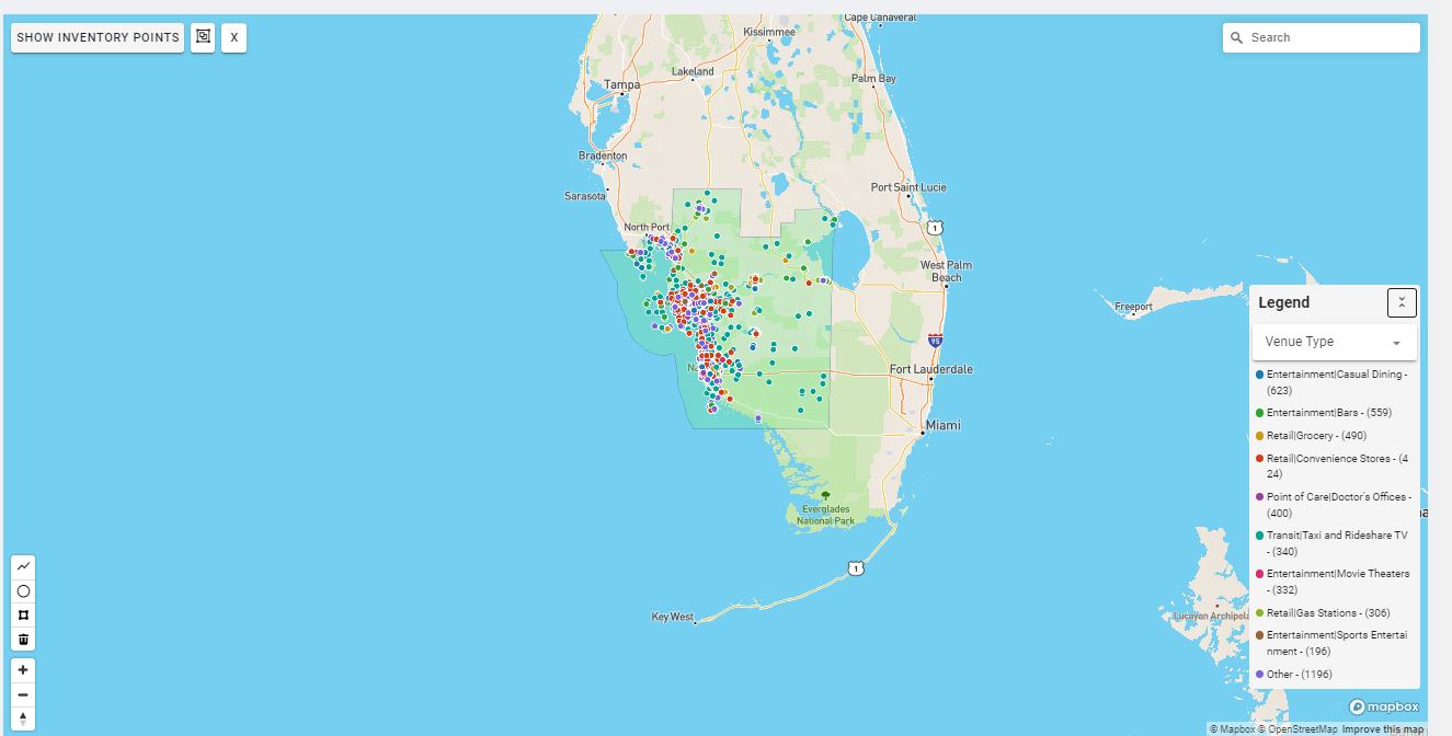 Fort Myers DMA coverage map showing digital out-of-home advertising reach