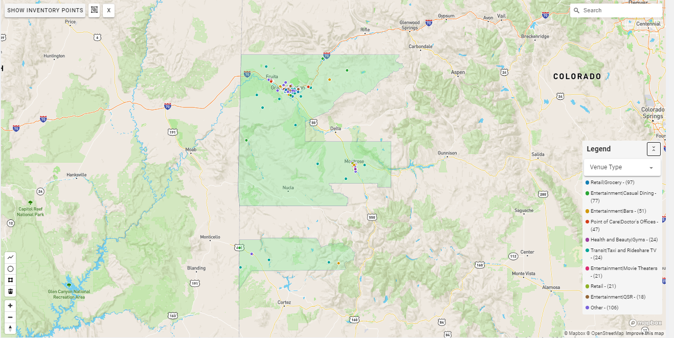 Grand Junction DMA coverage map showing digital out-of-home advertising reach