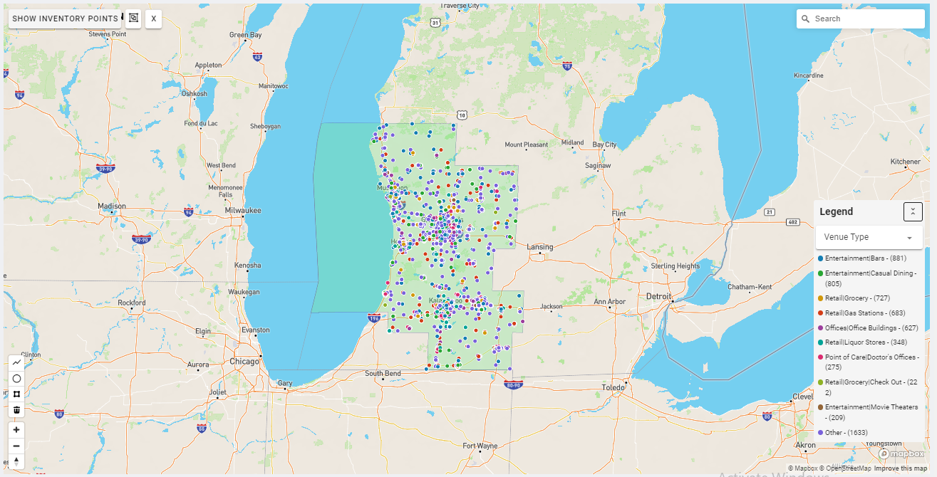 Grand Rapids DMA coverage map showing digital out-of-home advertising reach
