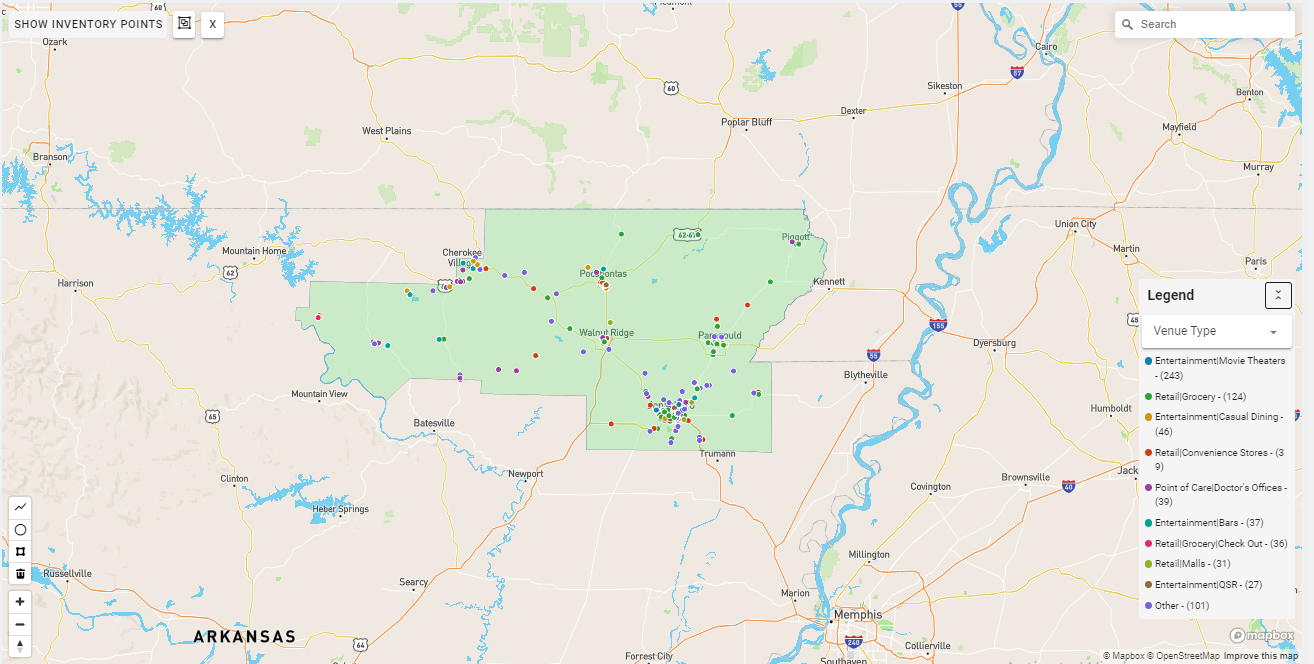 Jonesboro DMA coverage map showing digital out-of-home advertising reach
