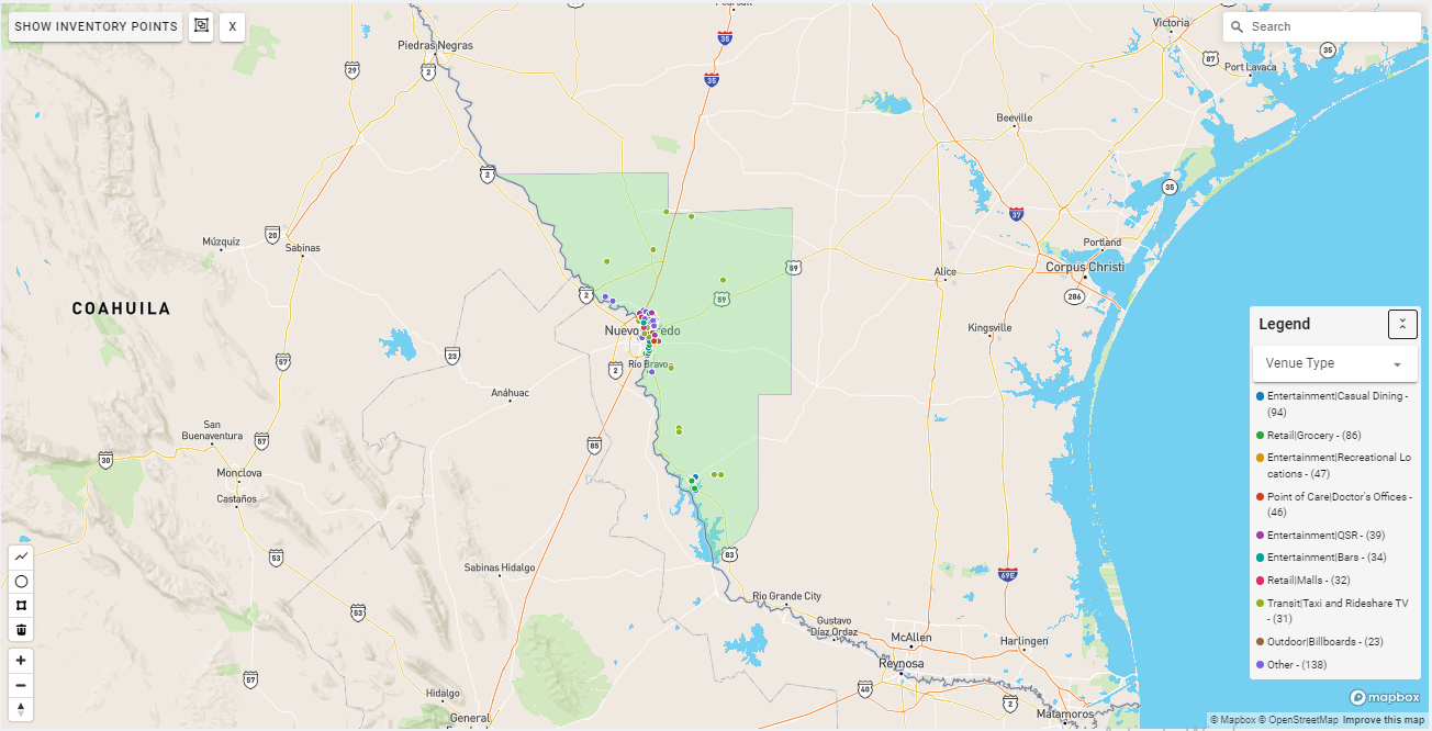 Laredo DMA coverage map showing digital out-of-home advertising reach