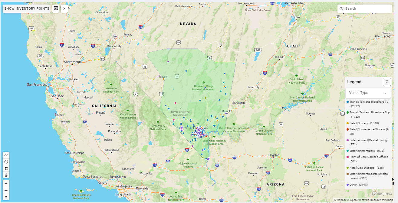 Las Vegas DMA coverage map showing digital out-of-home advertising reach