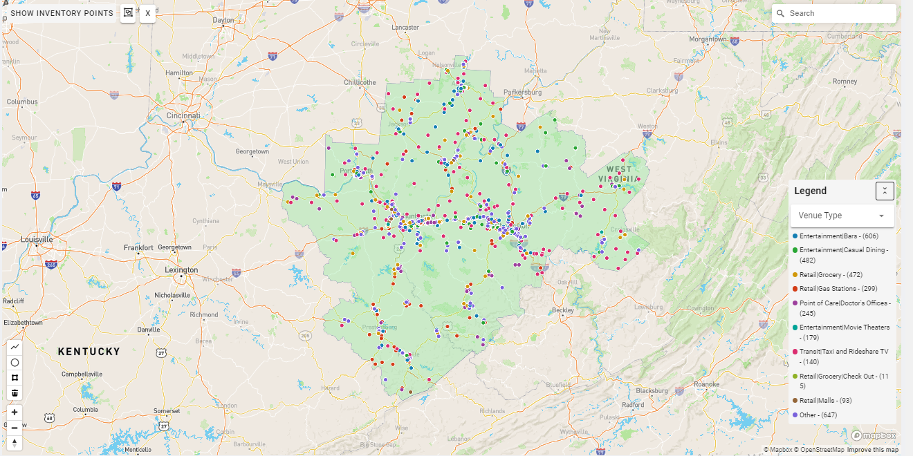 Lake Charles DMA coverage map showing digital out-of-home advertising reach