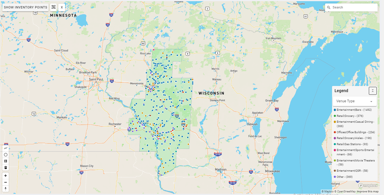 La Crosse DMA coverage map showing digital out-of-home advertising reach