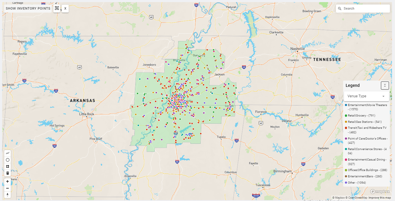 Memphis DMA coverage map showing digital out-of-home advertising reach