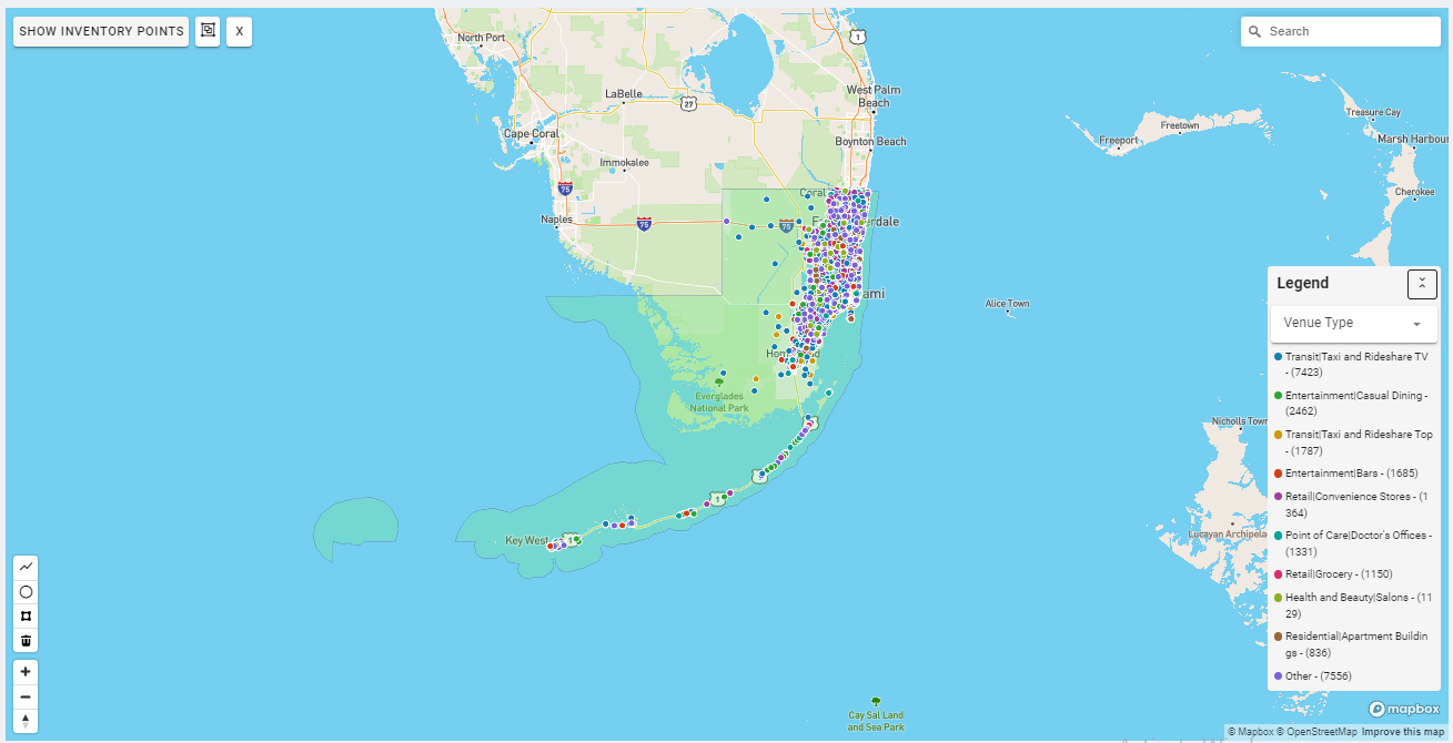 Miami DMA coverage map showing digital out-of-home advertising reach