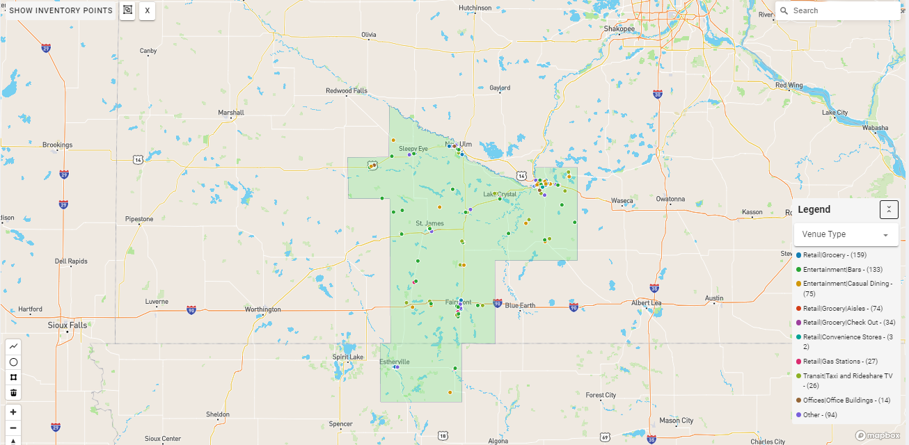 Mankato DMA coverage map showing digital out-of-home advertising reach