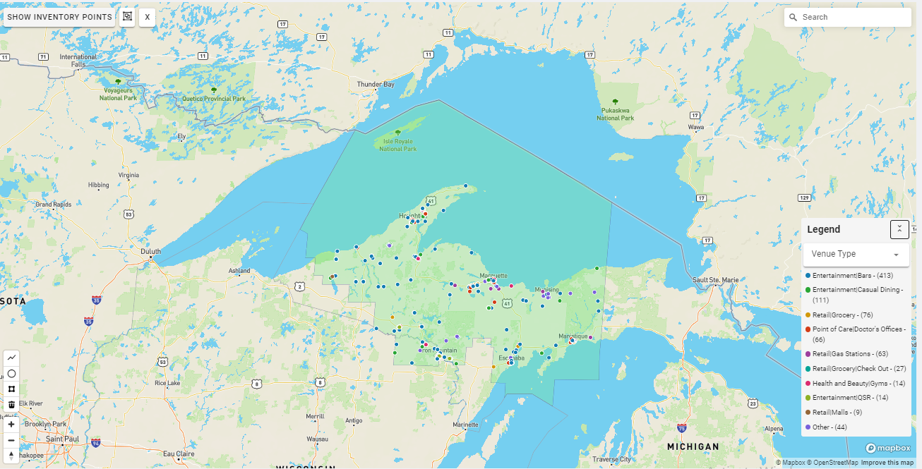 Marquette DMA coverage map showing digital out-of-home advertising reach