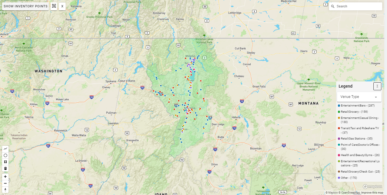 Missoula DMA coverage map showing digital out-of-home advertising reach