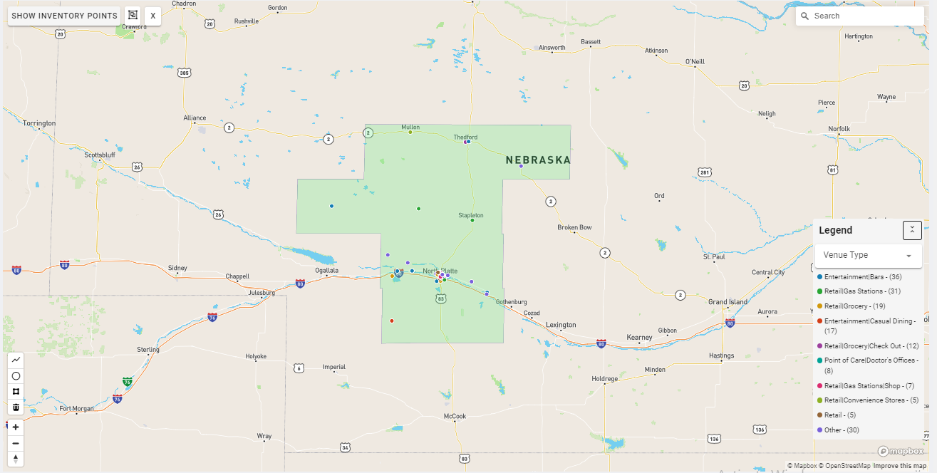 North Platte DMA coverage map showing digital out-of-home advertising reach