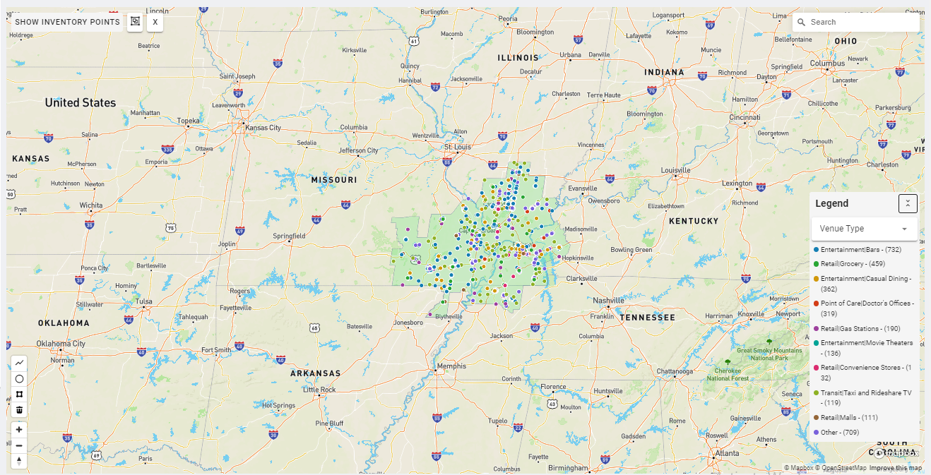 Paducah DMA coverage map showing digital out-of-home advertising reach