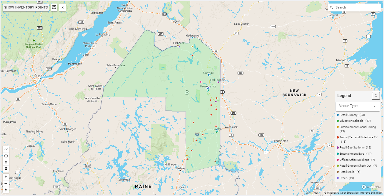 Presque Isle DMA coverage map showing digital out-of-home advertising reach