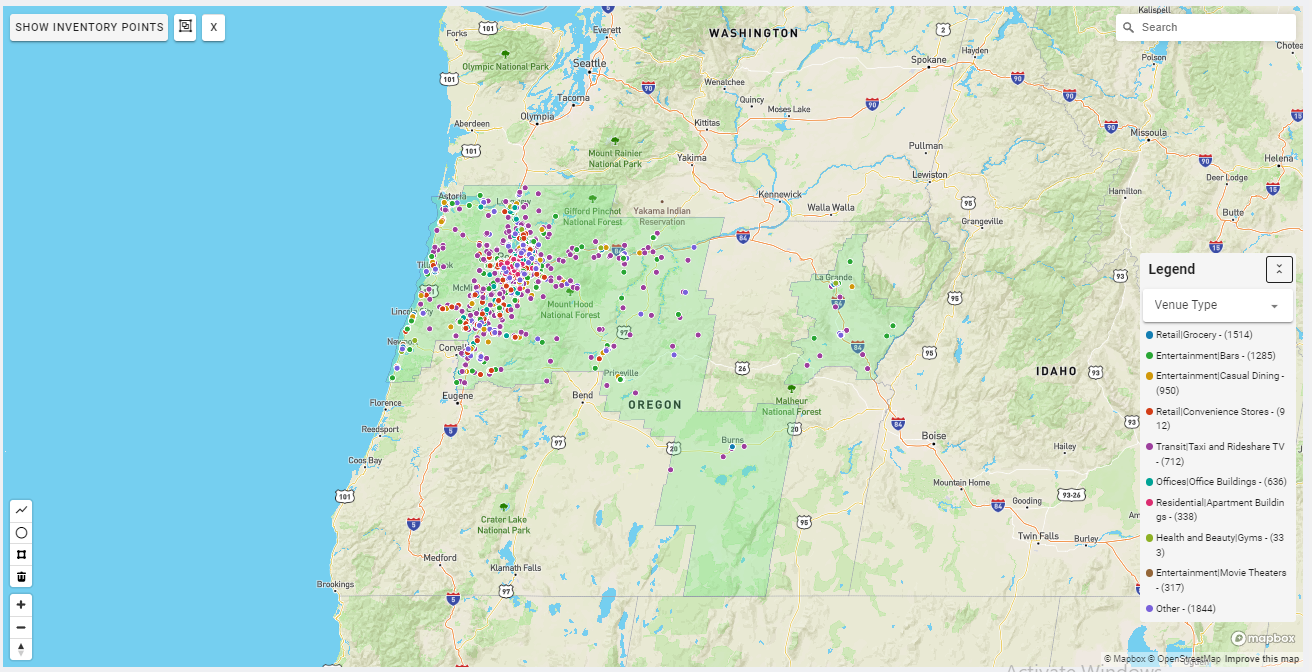 Portland DMA coverage map showing digital out-of-home advertising reach
