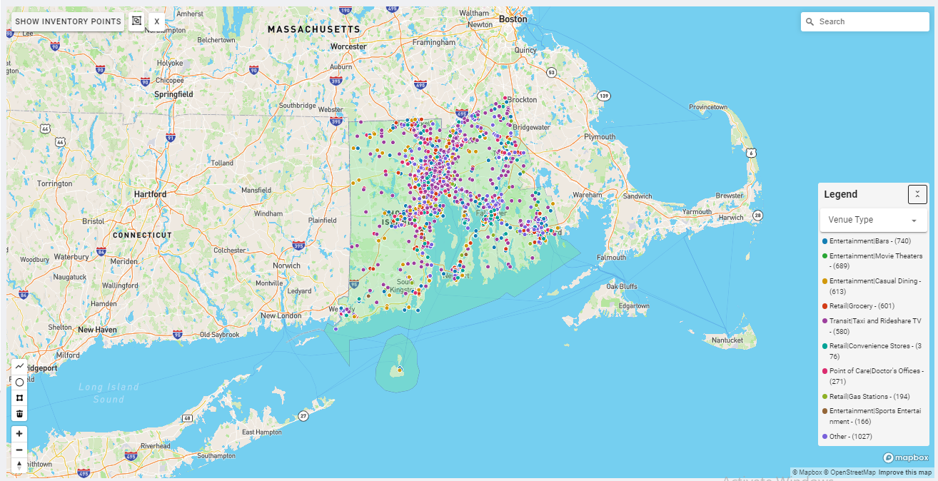 Providence DMA coverage map showing digital out-of-home advertising reach