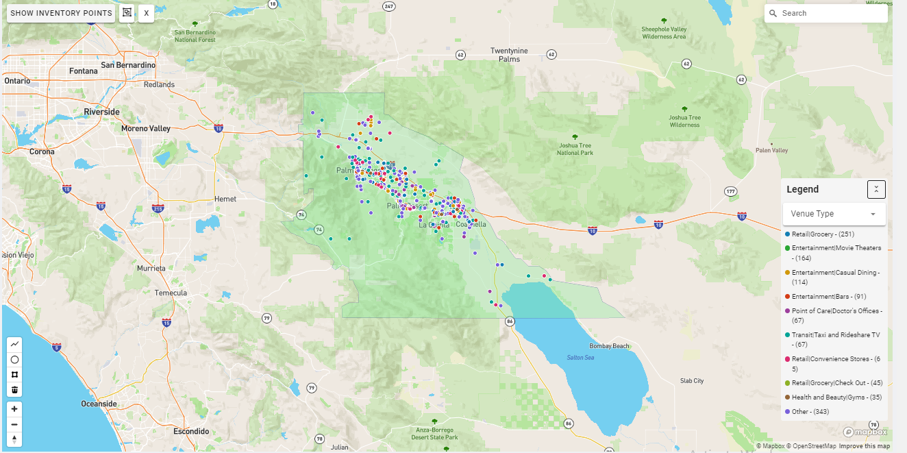 Palm Springs DMA coverage map showing digital out-of-home advertising reach