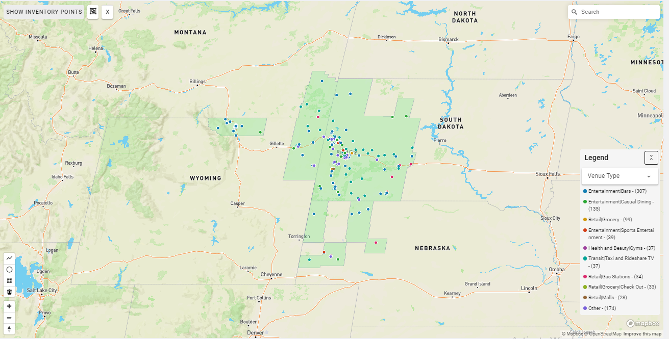 Rapid City DMA coverage map showing digital out-of-home advertising reach
