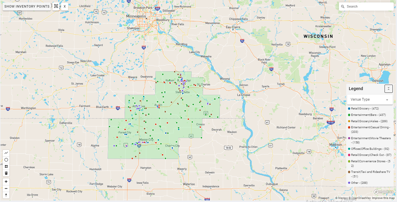 Rochester DMA coverage map showing digital out-of-home advertising reach