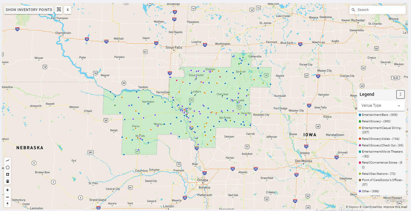 Sioux City DMA coverage map showing digital out-of-home advertising reach