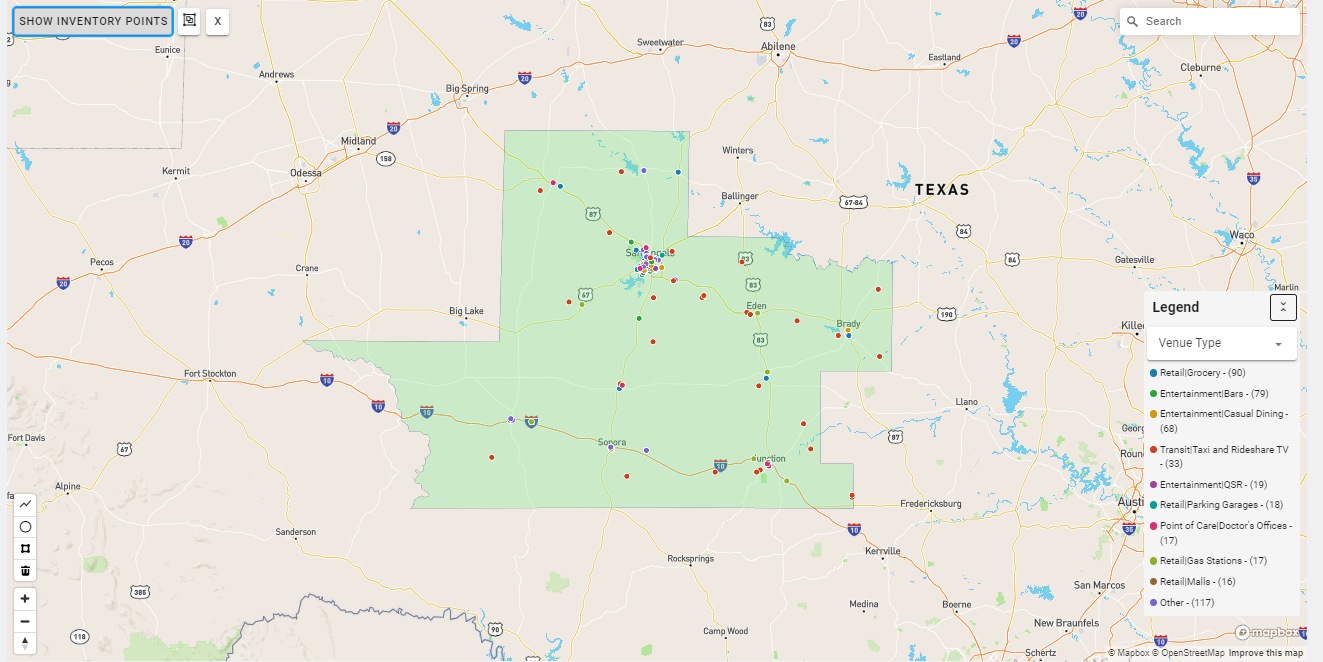 San Angelo DMA coverage map showing digital out-of-home advertising reach