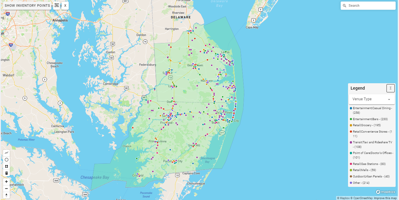 Salisbury DMA coverage map showing digital out-of-home advertising reach