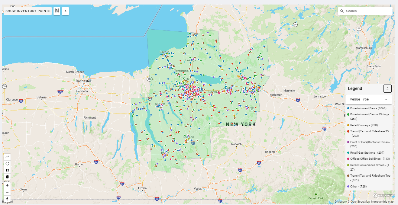 Syracuse DMA coverage map showing digital out-of-home advertising reach