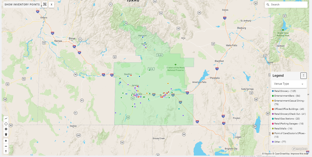 Twin Falls DMA coverage map showing digital out-of-home advertising reach