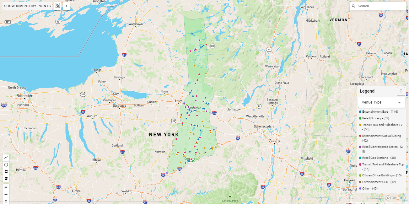 Utica DMA coverage map showing digital out-of-home advertising reach