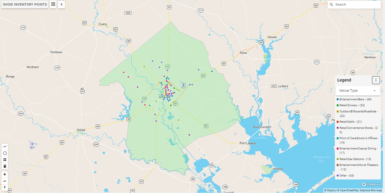 Victoria DMA coverage map showing digital out-of-home advertising reach