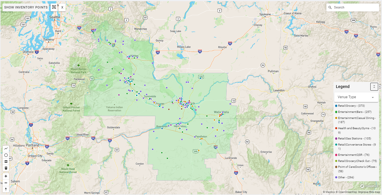 Yakima DMA coverage map showing digital out-of-home advertising reach