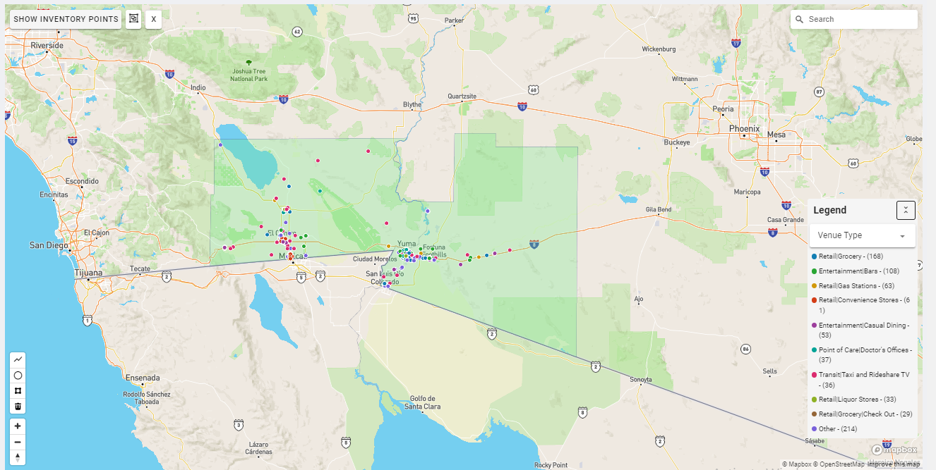 Yuma DMA coverage map showing digital out-of-home advertising reach